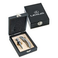 Wine Accessories 2 Piece Gift Set in a Black Finish Wooden Box